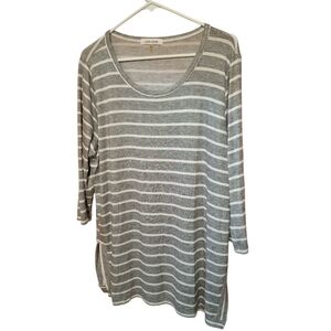 Laila Jayde Gray and White Striped Long Sleeve Top Oversized Ladies Plus Size 2X